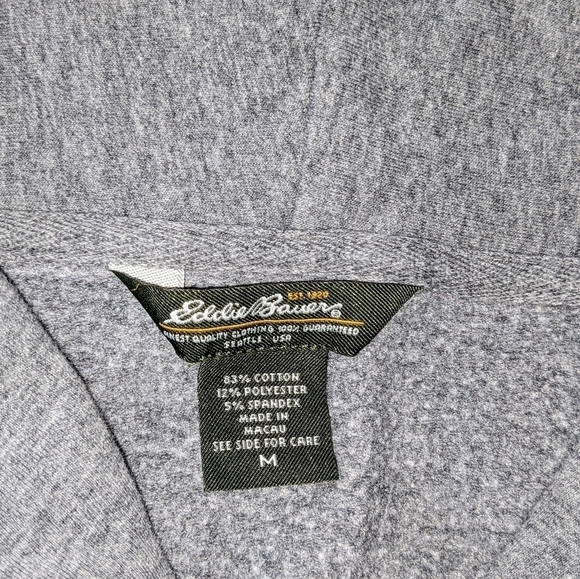 Eddie Bauer Grey Pullover V-Neck Sweatshirt with Front Pouch - Picture 5 of 7